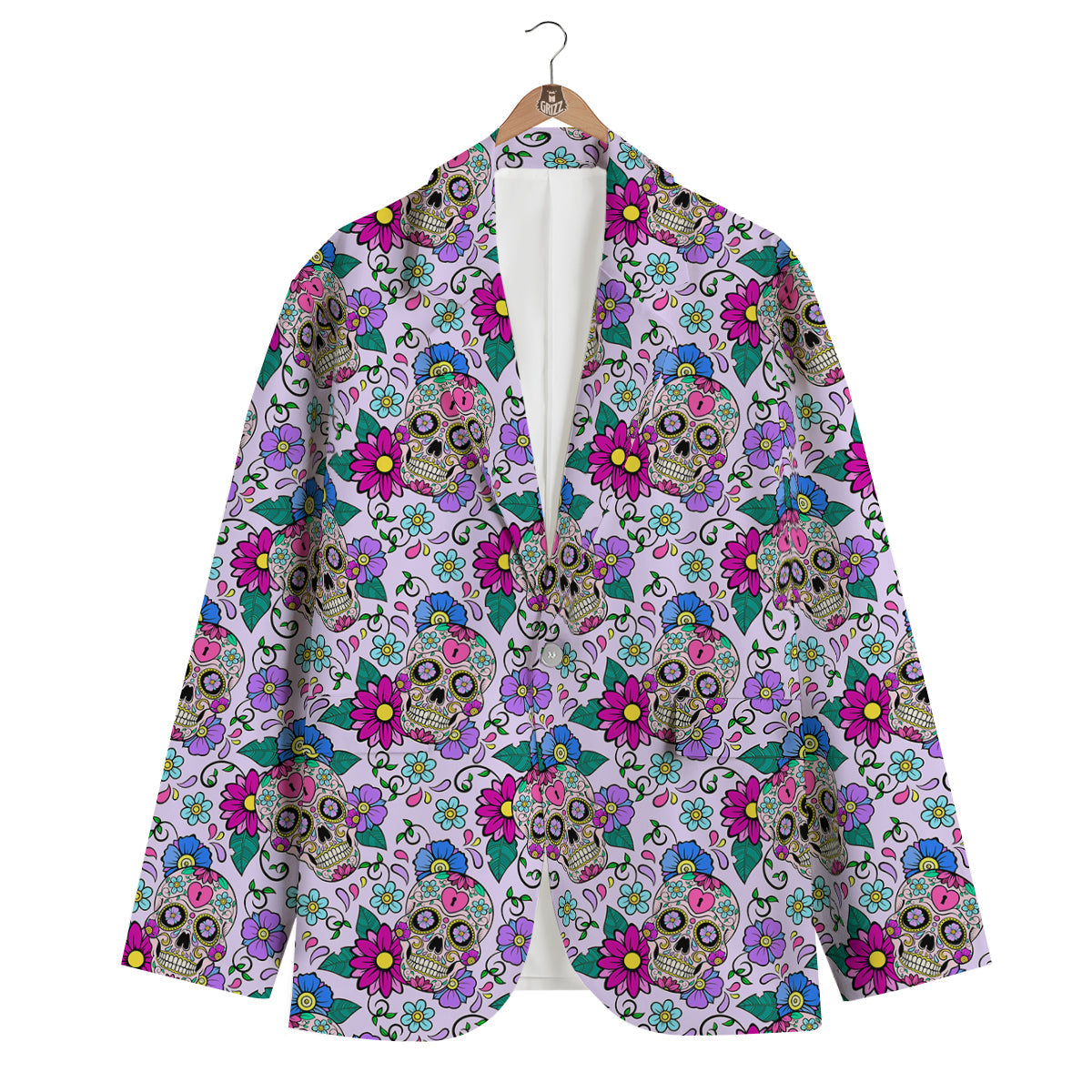 Sugar Skull Skeleton Girly Floral Pattern Print Men's Blazer-grizzshop