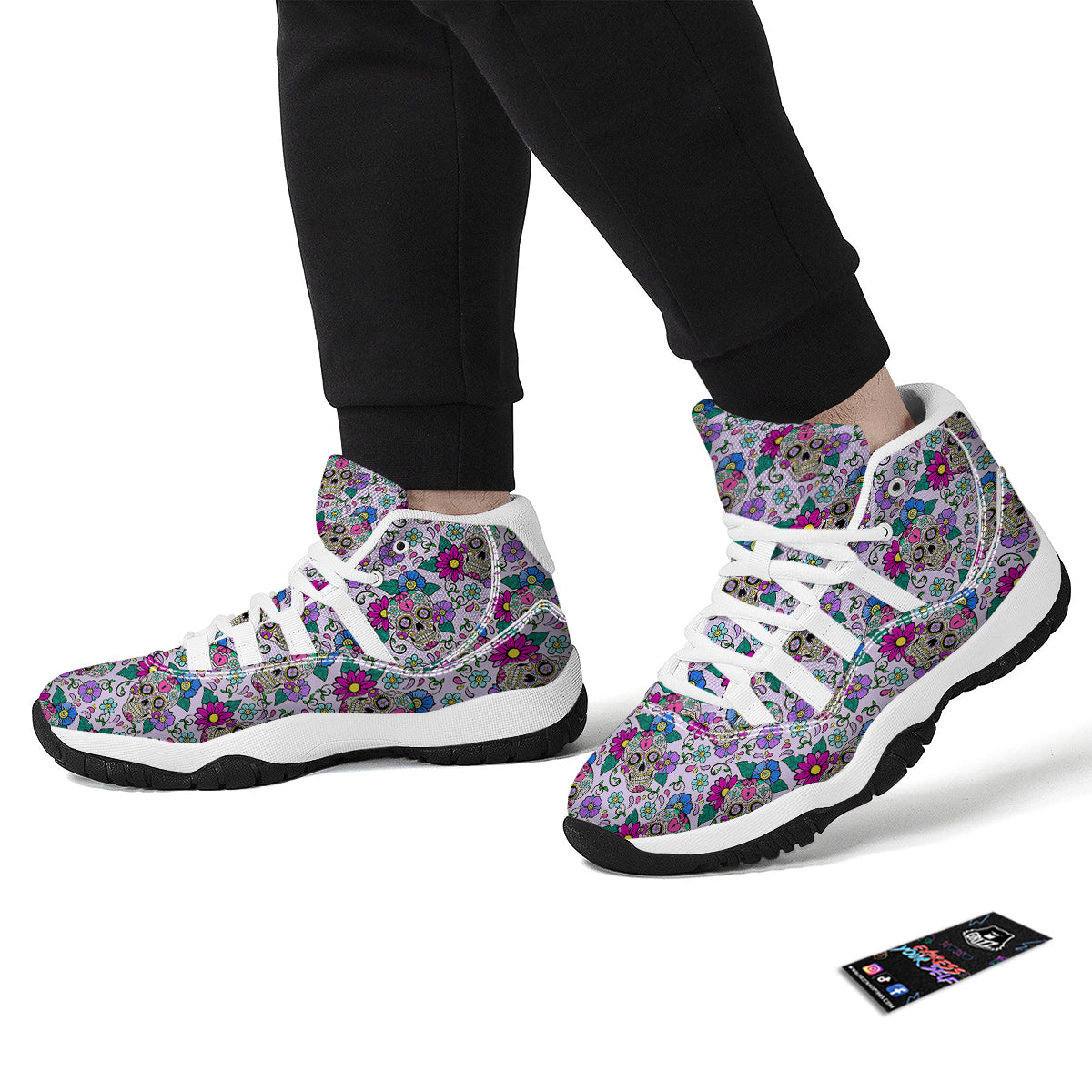Sugar Skull Skeleton Girly Floral Pattern Print White Bball Shoes-grizzshop
