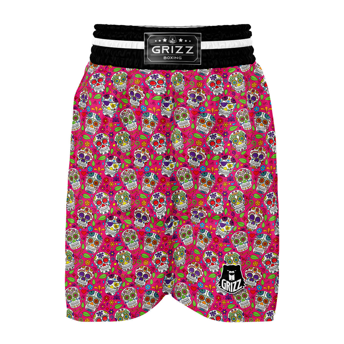Sugar Skull Skeleton Girly Floral Pirate Pattern Print Boxing Shorts-grizzshop