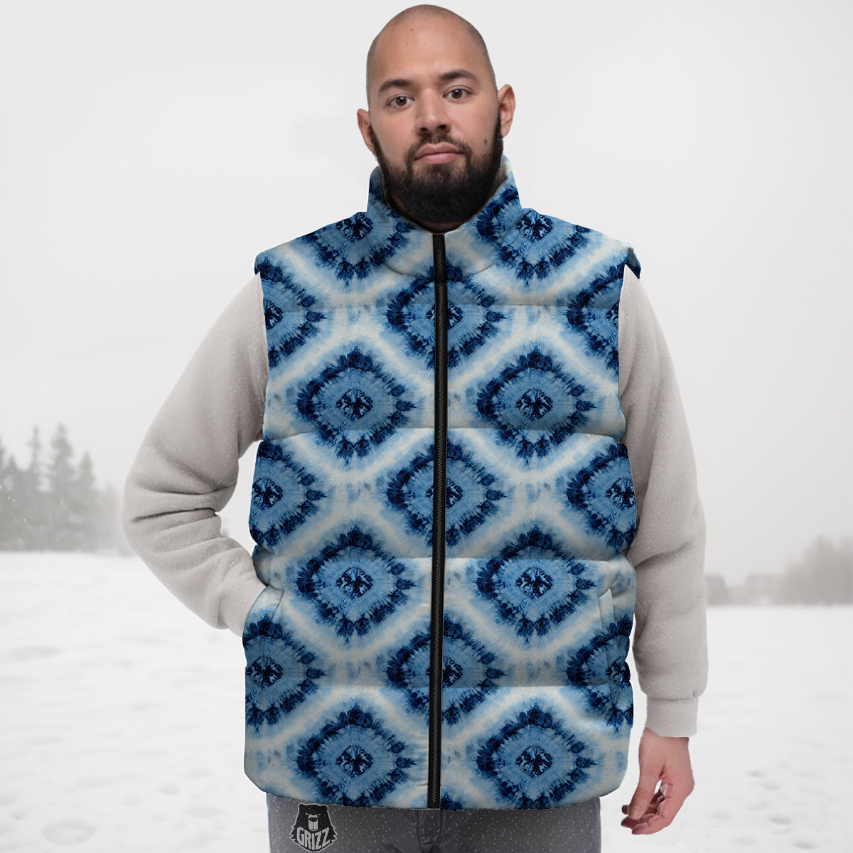 Tie Dye Indigo Color Blue Print Down Vest