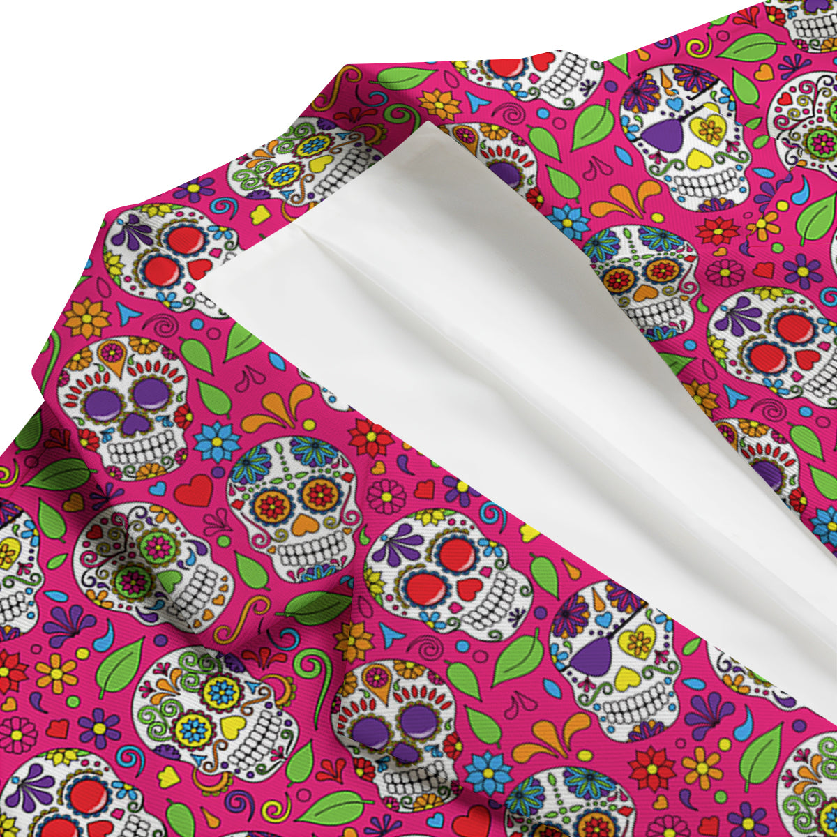 Sugar Skull Skeleton Girly Floral Pirate Pattern Print Men's Blazer-grizzshop