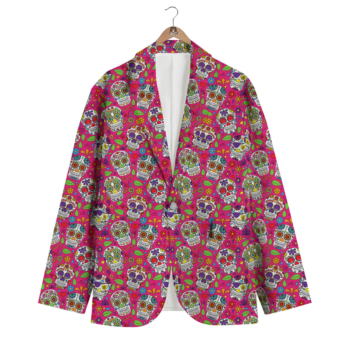 Sugar Skull Skeleton Girly Floral Pirate Pattern Print Men's Blazer-grizzshop