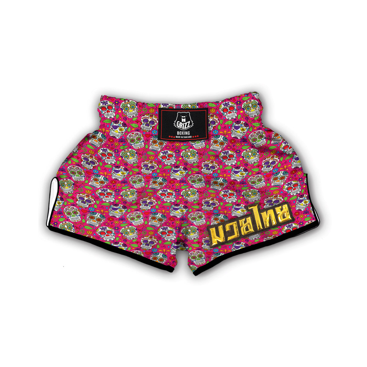 Sugar Skull Skeleton Girly Floral Pirate Pattern Print Muay Thai Boxing Shorts-grizzshop