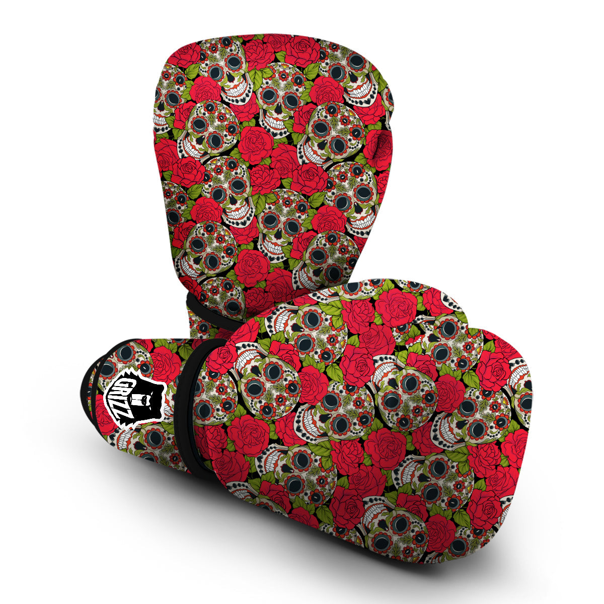 Sugar Skull Skeleton Girly Floral Rose Pattern Print Boxing Gloves-grizzshop