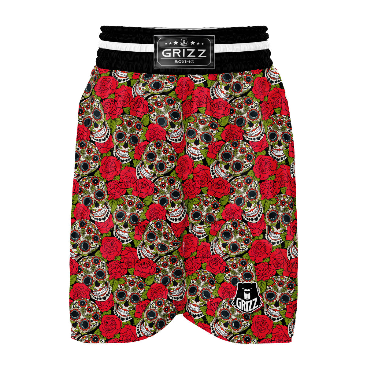 Sugar Skull Skeleton Girly Floral Rose Pattern Print Boxing Shorts-grizzshop