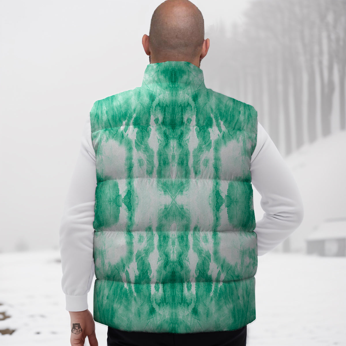 Tie Dye Mint Green Watercolor Print Down Vest