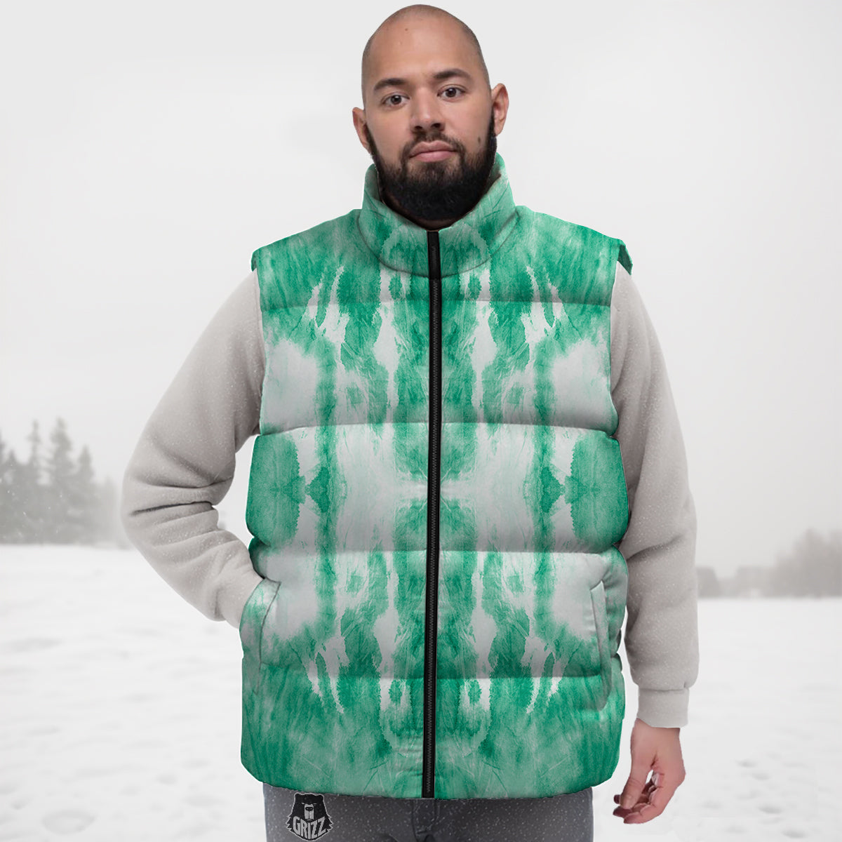 Tie Dye Mint Green Watercolor Print Down Vest