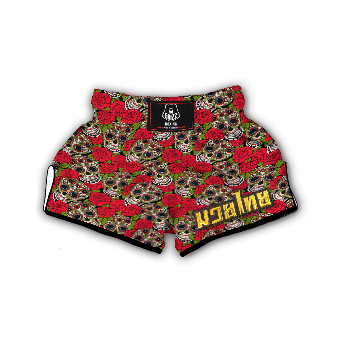 Sugar Skull Skeleton Girly Floral Rose Pattern Print Muay Thai Boxing Shorts-grizzshop