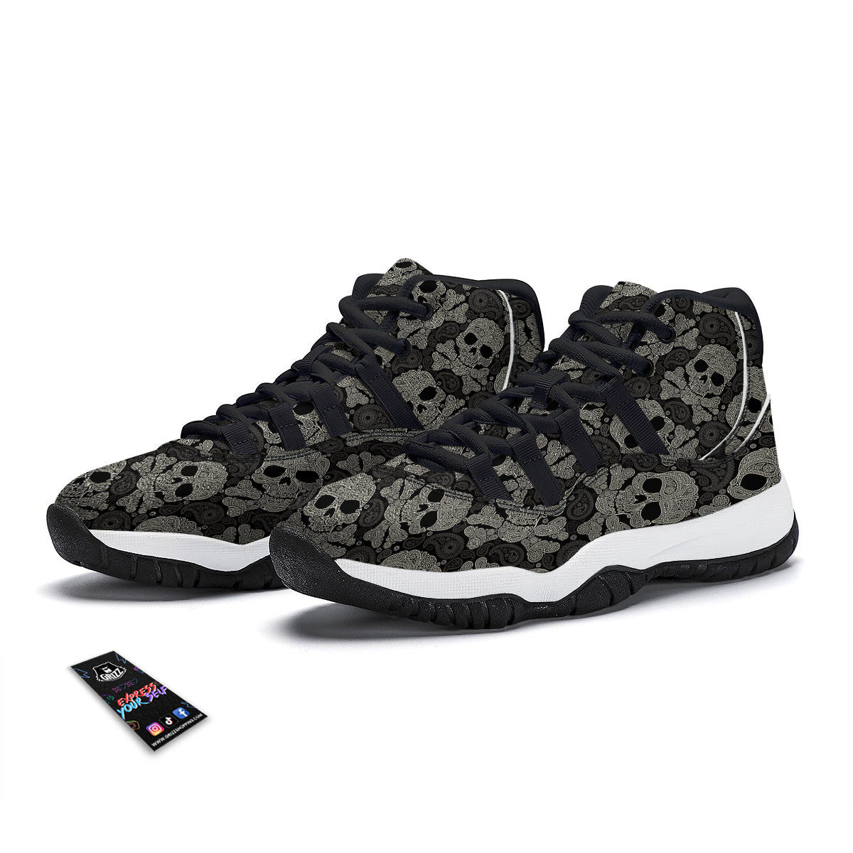 Sugar Skull Skeleton Girly Paisley Pattern Print Black Bball Shoes-grizzshop