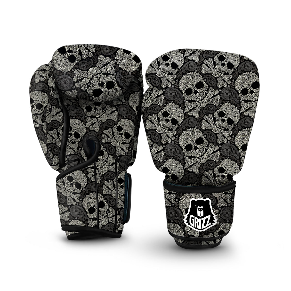 Sugar Skull Skeleton Girly Paisley Pattern Print Boxing Gloves-grizzshop