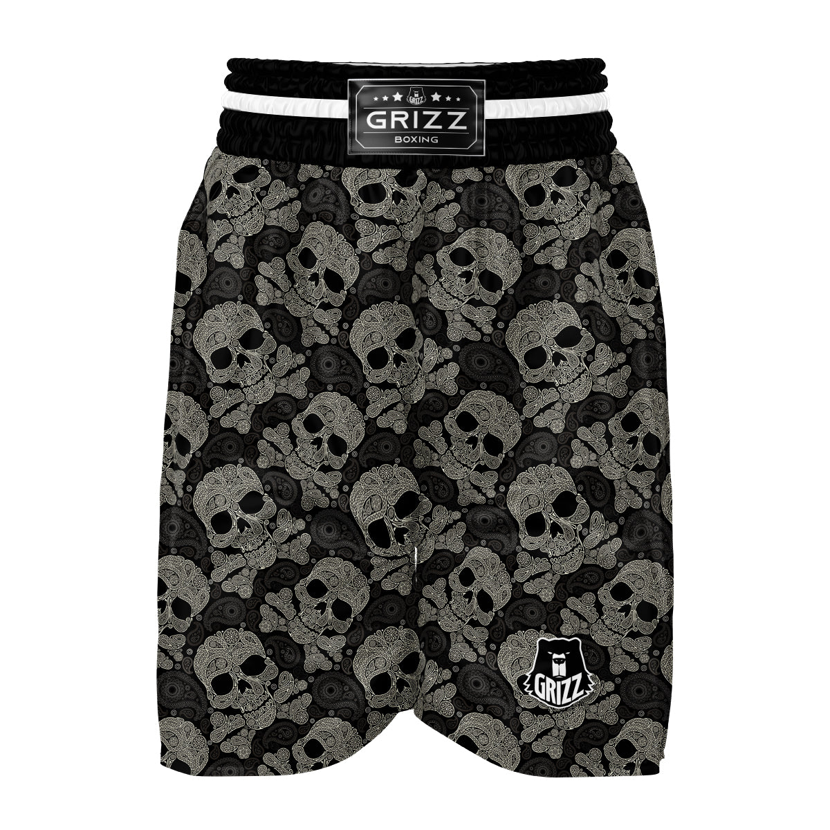 Sugar Skull Skeleton Girly Paisley Pattern Print Boxing Shorts-grizzshop