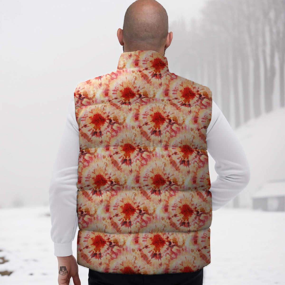 Tie Dye Orange And Red Color Print Down Vest