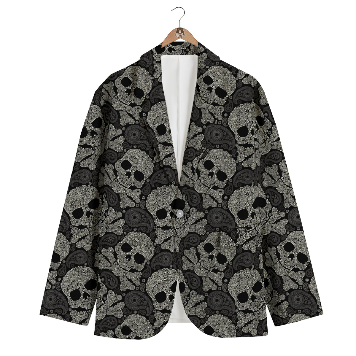 Sugar Skull Skeleton Girly Paisley Pattern Print Men's Blazer-grizzshop