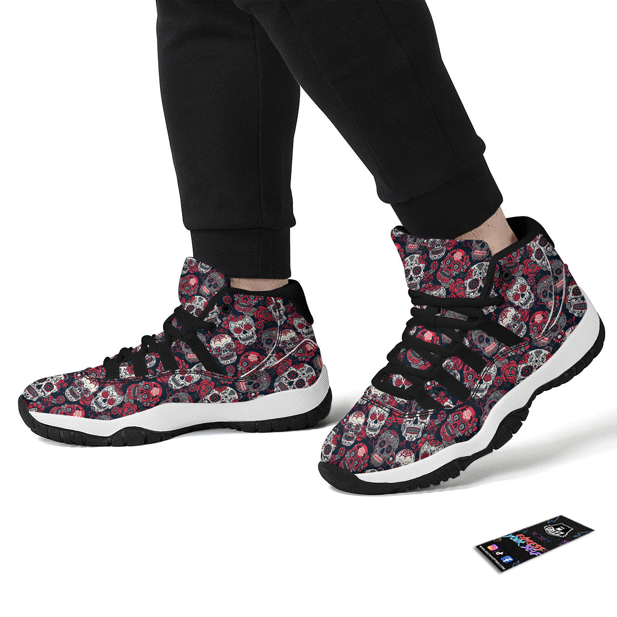 Sugar Skull Skeleton Girly Rose Floral Pattern Print Black Bball Shoes-grizzshop