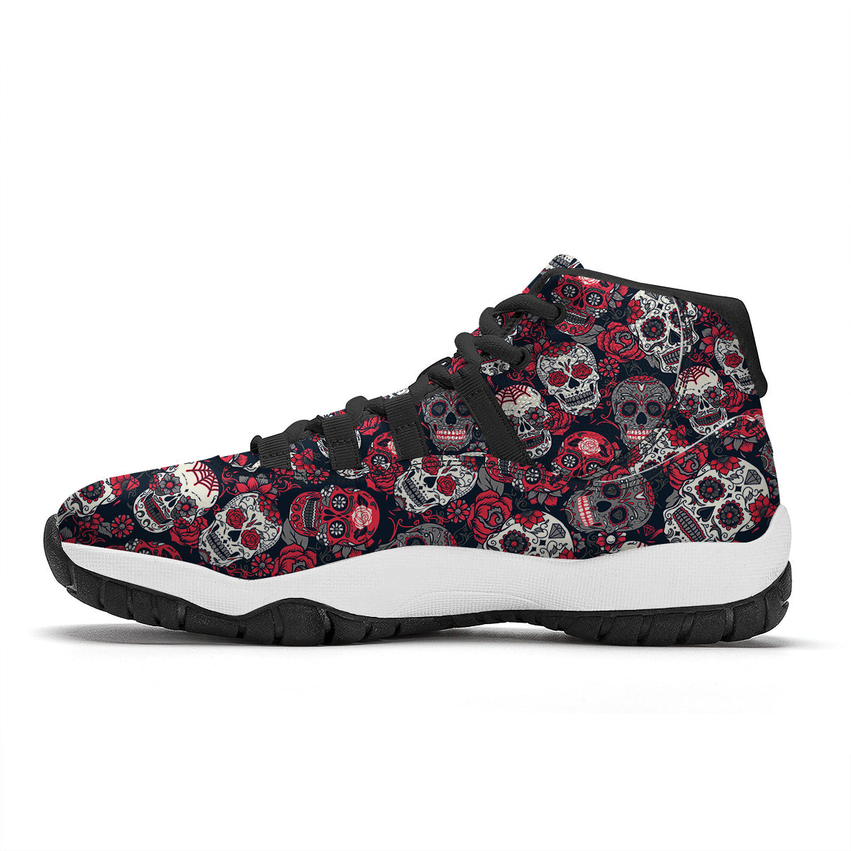 Sugar Skull Skeleton Girly Rose Floral Pattern Print Black Bball Shoes-grizzshop