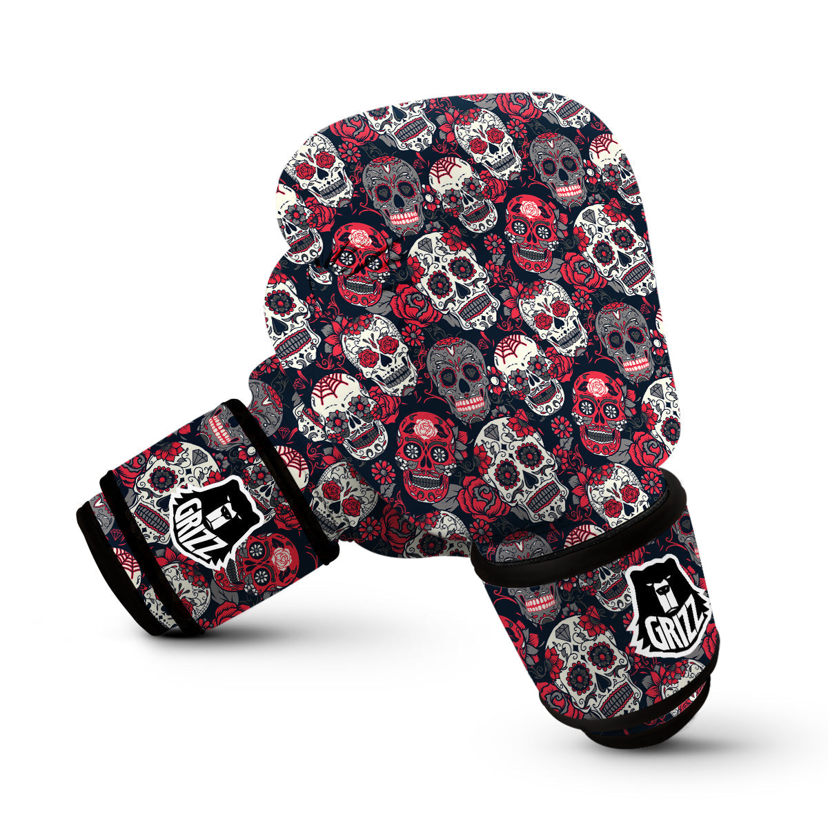 Sugar Skull Skeleton Girly Rose Floral Pattern Print Boxing Gloves-grizzshop