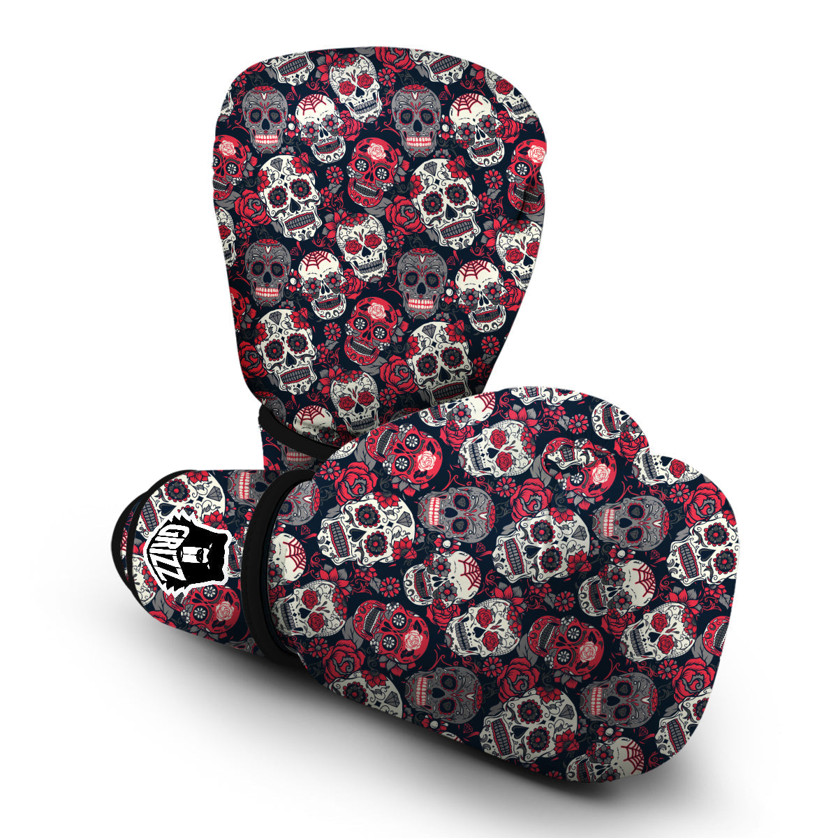 Sugar Skull Skeleton Girly Rose Floral Pattern Print Boxing Gloves-grizzshop