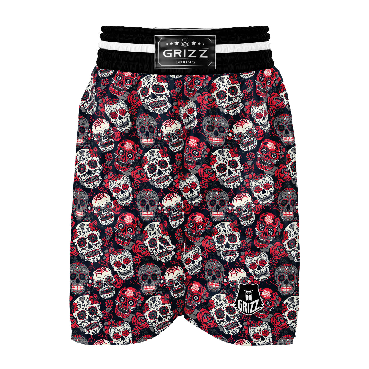 Sugar Skull Skeleton Girly Rose Floral Pattern Print Boxing Shorts-grizzshop