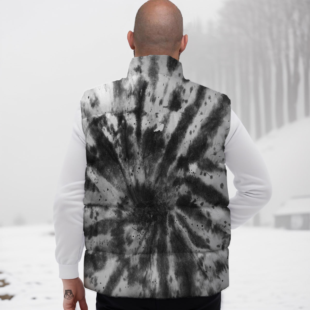 Tie Dye Black White Print Pattern Down Vest