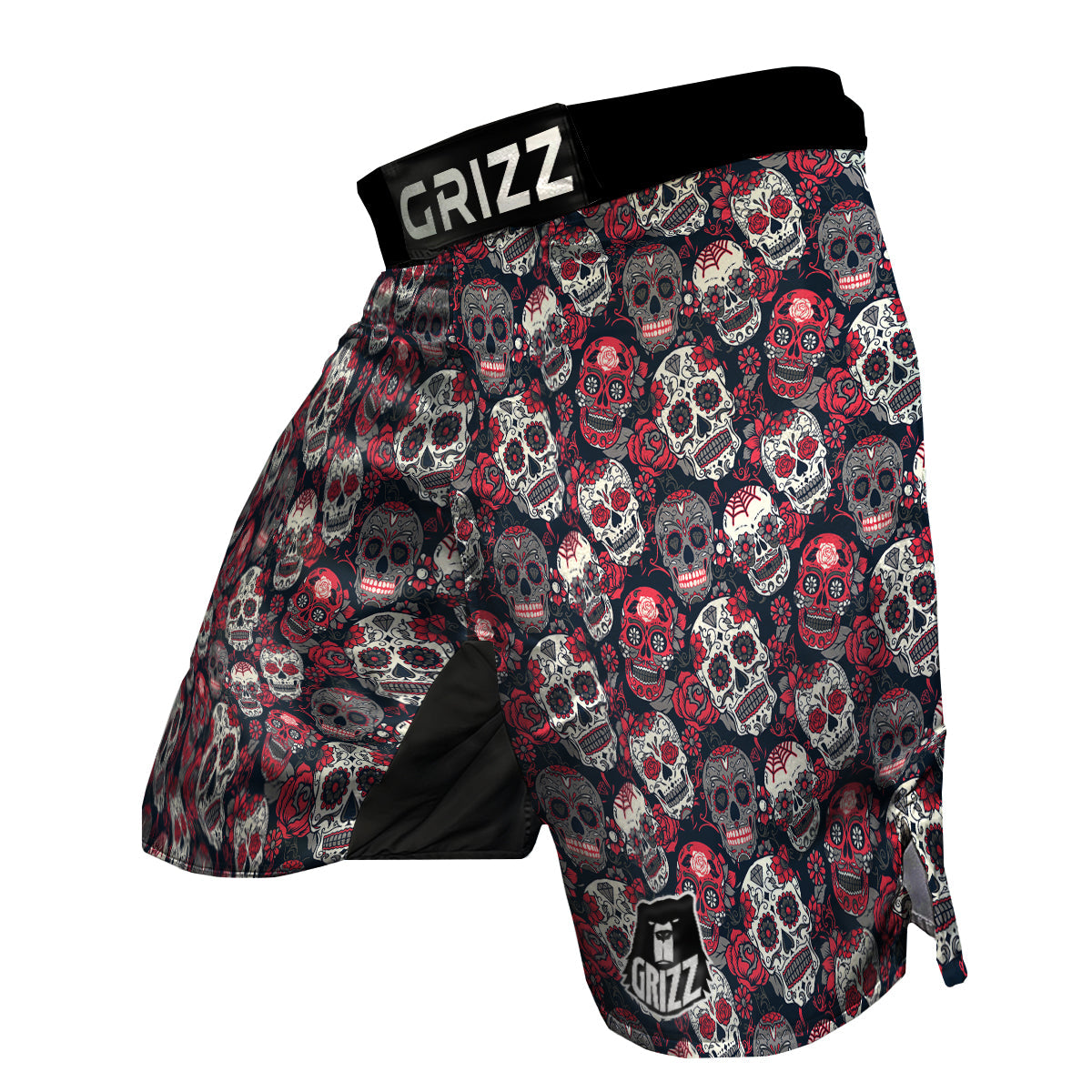 Sugar Skull Skeleton Girly Rose Floral Pattern Print MMA Shorts-grizzshop
