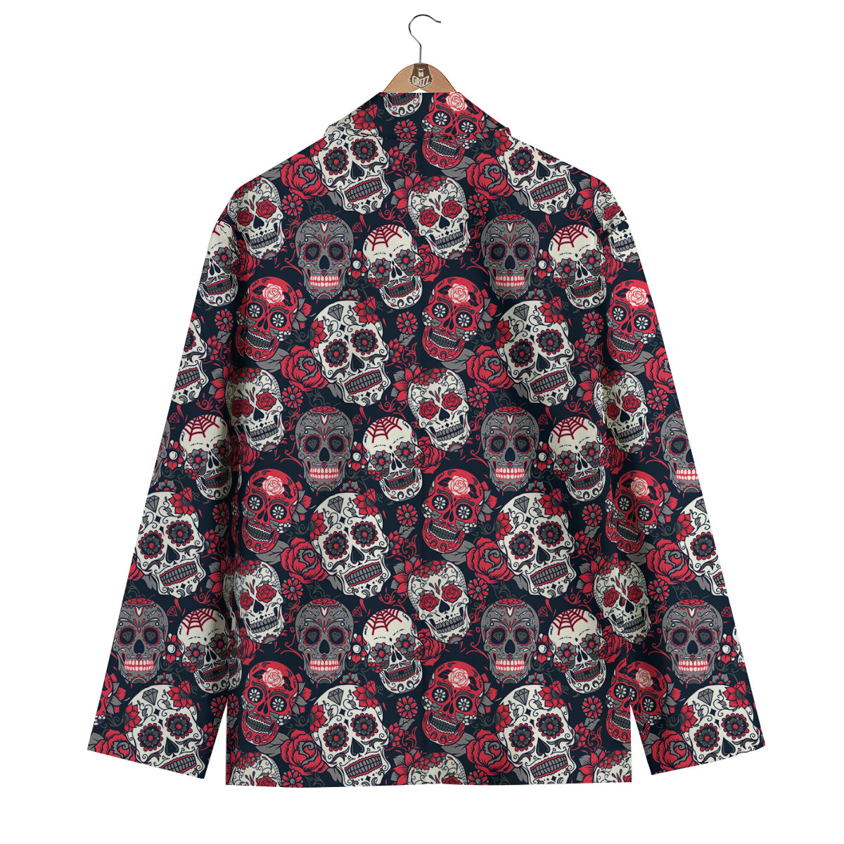 Sugar Skull Skeleton Girly Rose Floral Pattern Print Men's Blazer-grizzshop