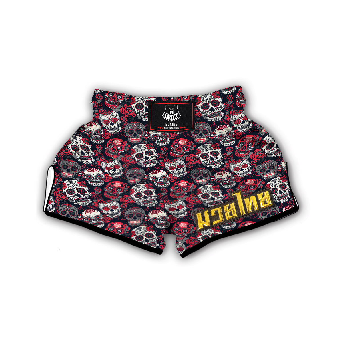 Sugar Skull Skeleton Girly Rose Floral Pattern Print Muay Thai Boxing Shorts-grizzshop