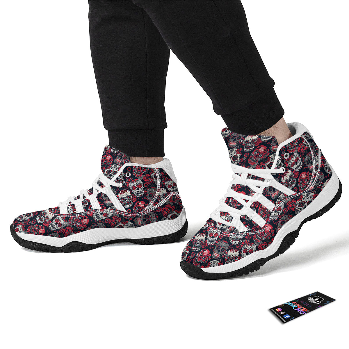 Sugar Skull Skeleton Girly Rose Floral Pattern Print White Bball Shoes-grizzshop