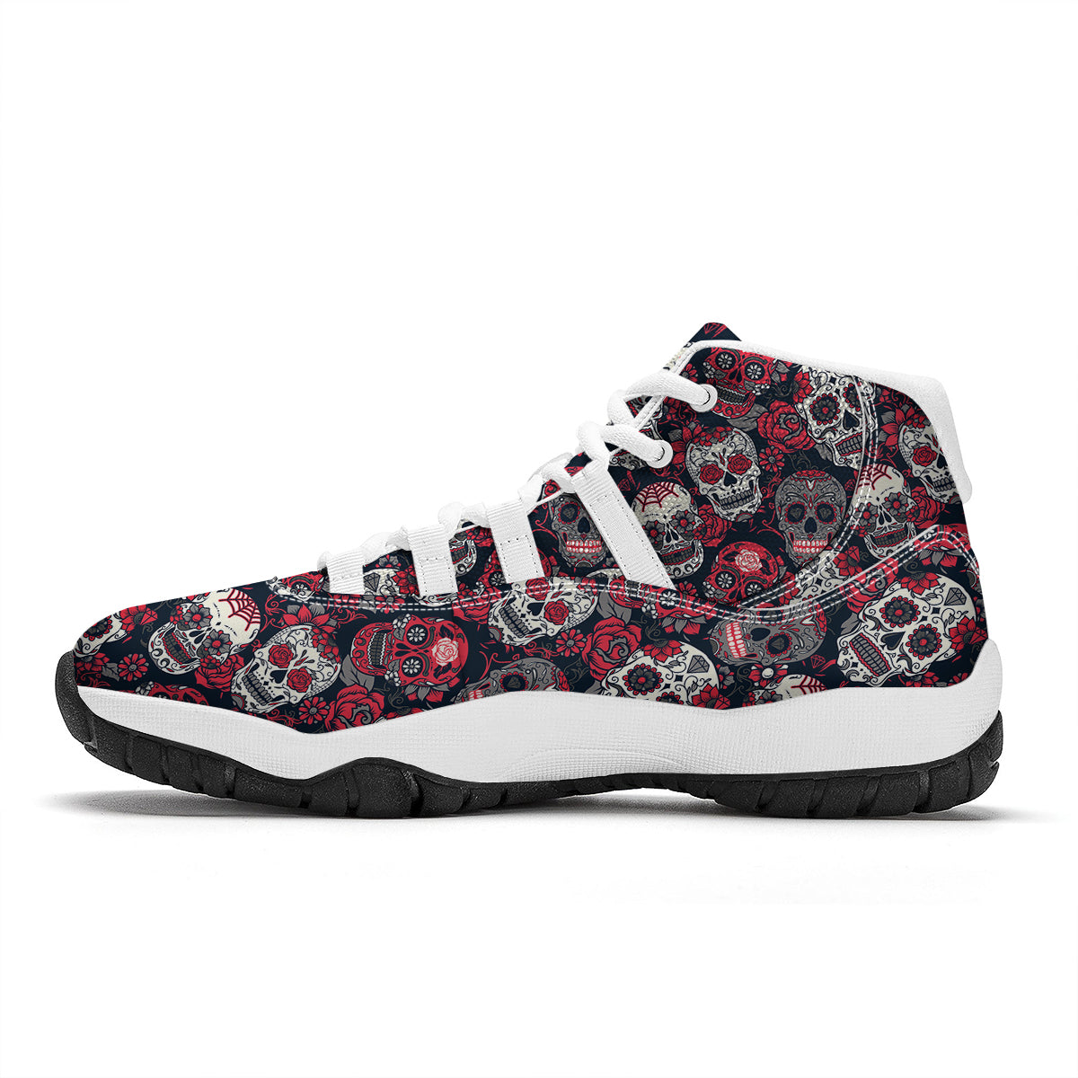 Sugar Skull Skeleton Girly Rose Floral Pattern Print White Bball Shoes-grizzshop