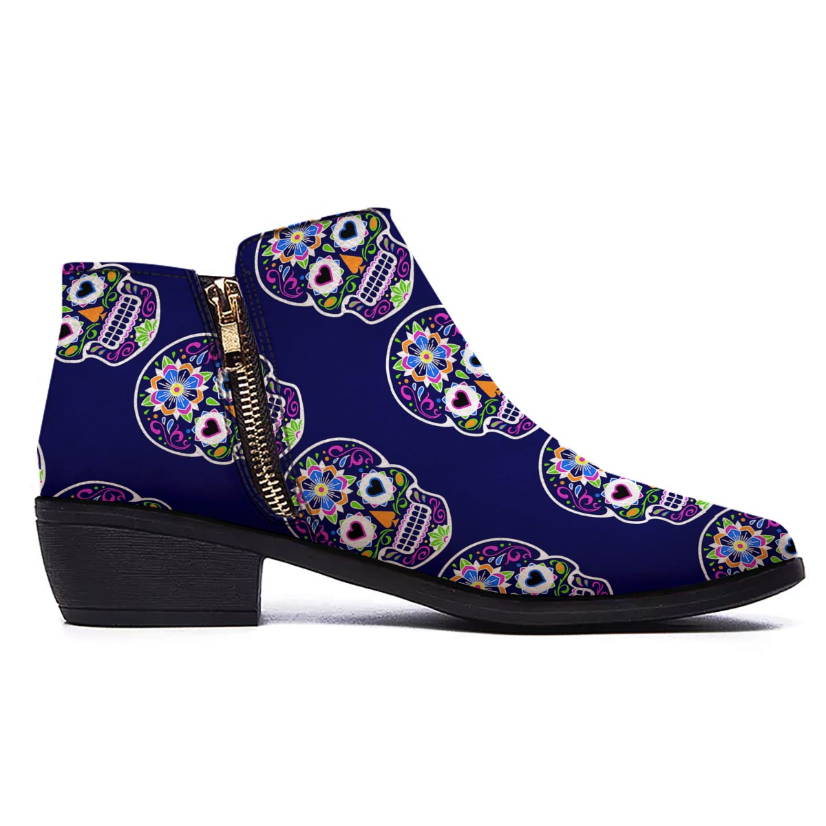 Sugar Skull Teal Pink Print Pattern Ankle Boots-grizzshop