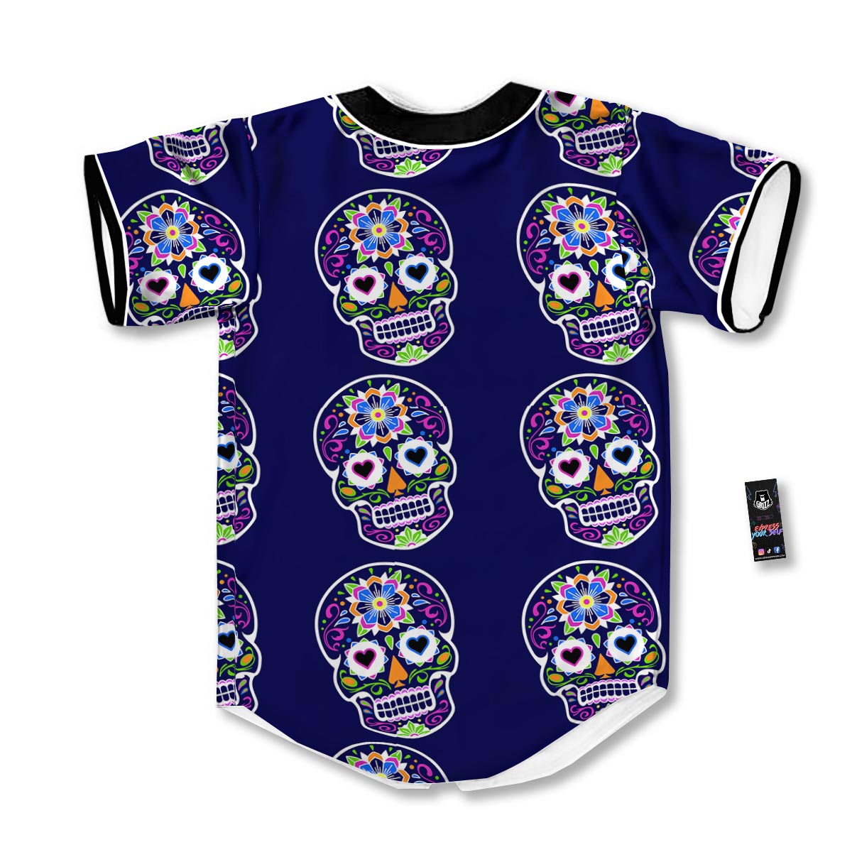 Sugar Skull Teal Pink Print Pattern Baseball Jersey-grizzshop