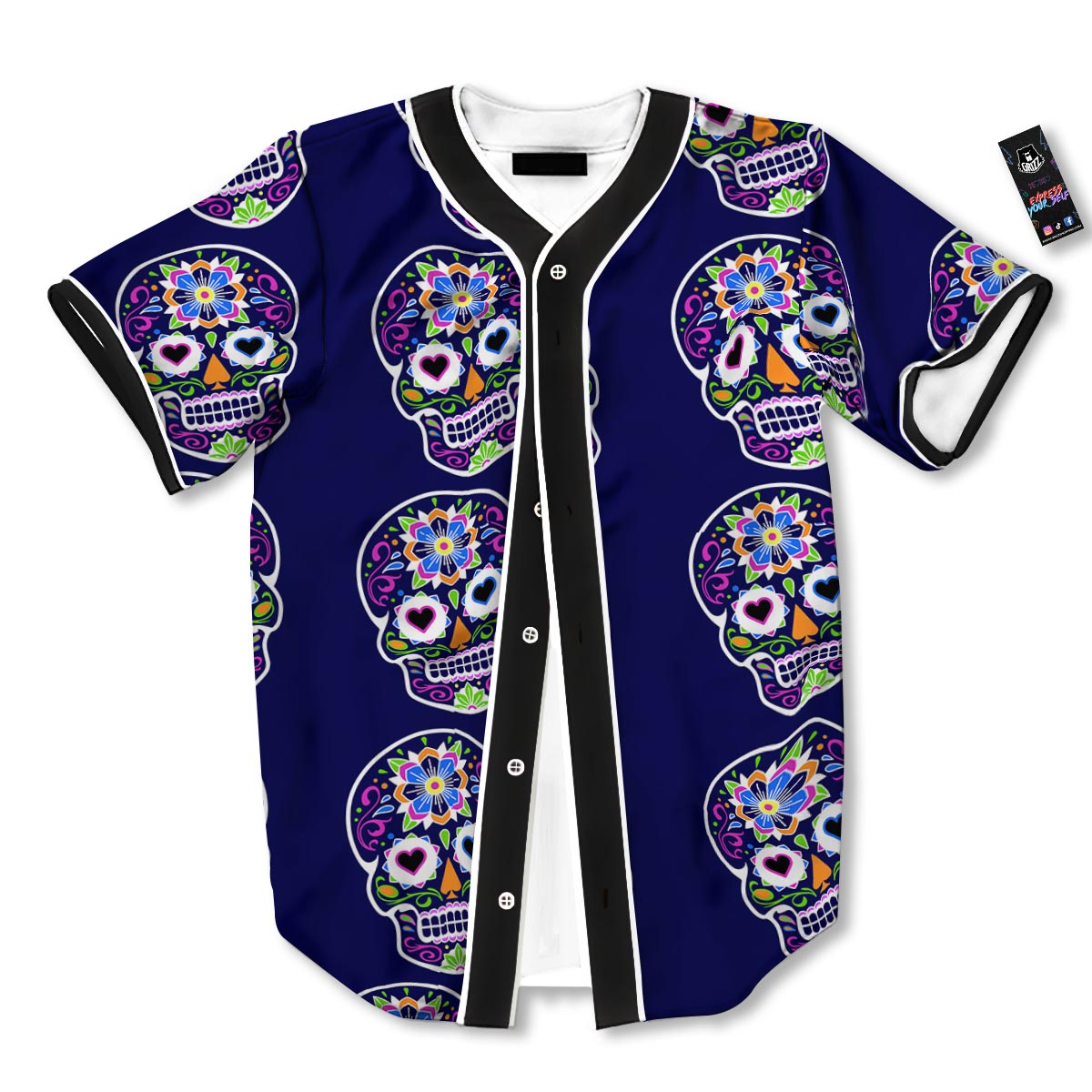 Sugar Skull Teal Pink Print Pattern Baseball Jersey-grizzshop