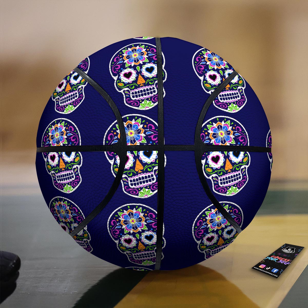 Sugar Skull Teal Pink Print Pattern Basketball