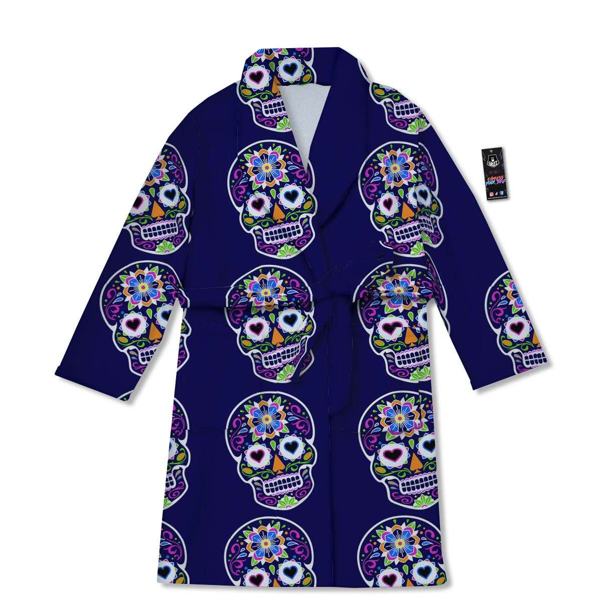 Sugar Skull Teal Pink Print Pattern Bathrobe-grizzshop