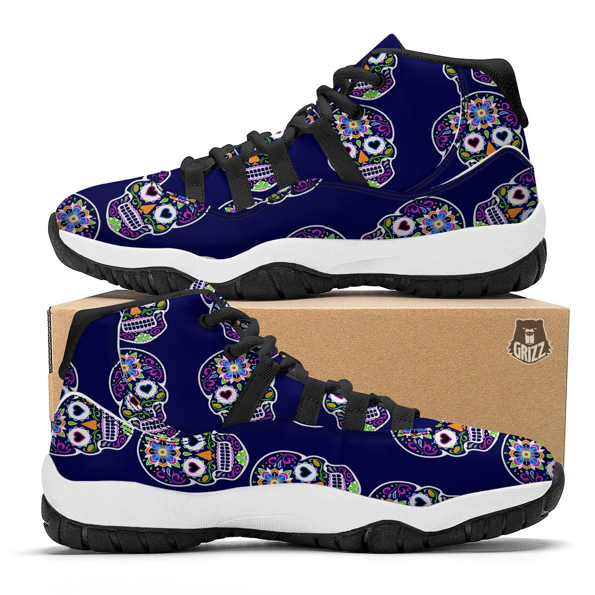 Sugar Skull Teal Pink Print Pattern Black Bball Shoes-grizzshop