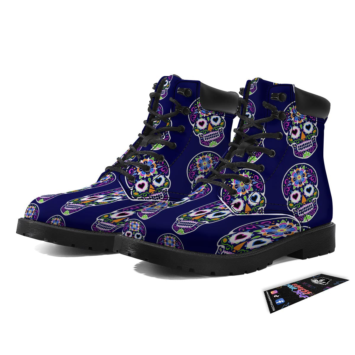 Sugar Skull Teal Pink Print Pattern Boots-grizzshop