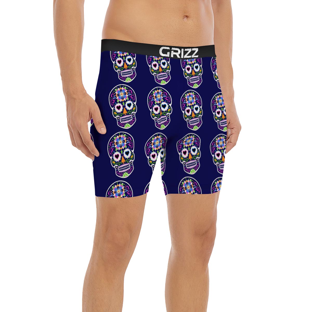 Sugar Skull Teal Pink Print Pattern Boxer Briefs-grizzshop