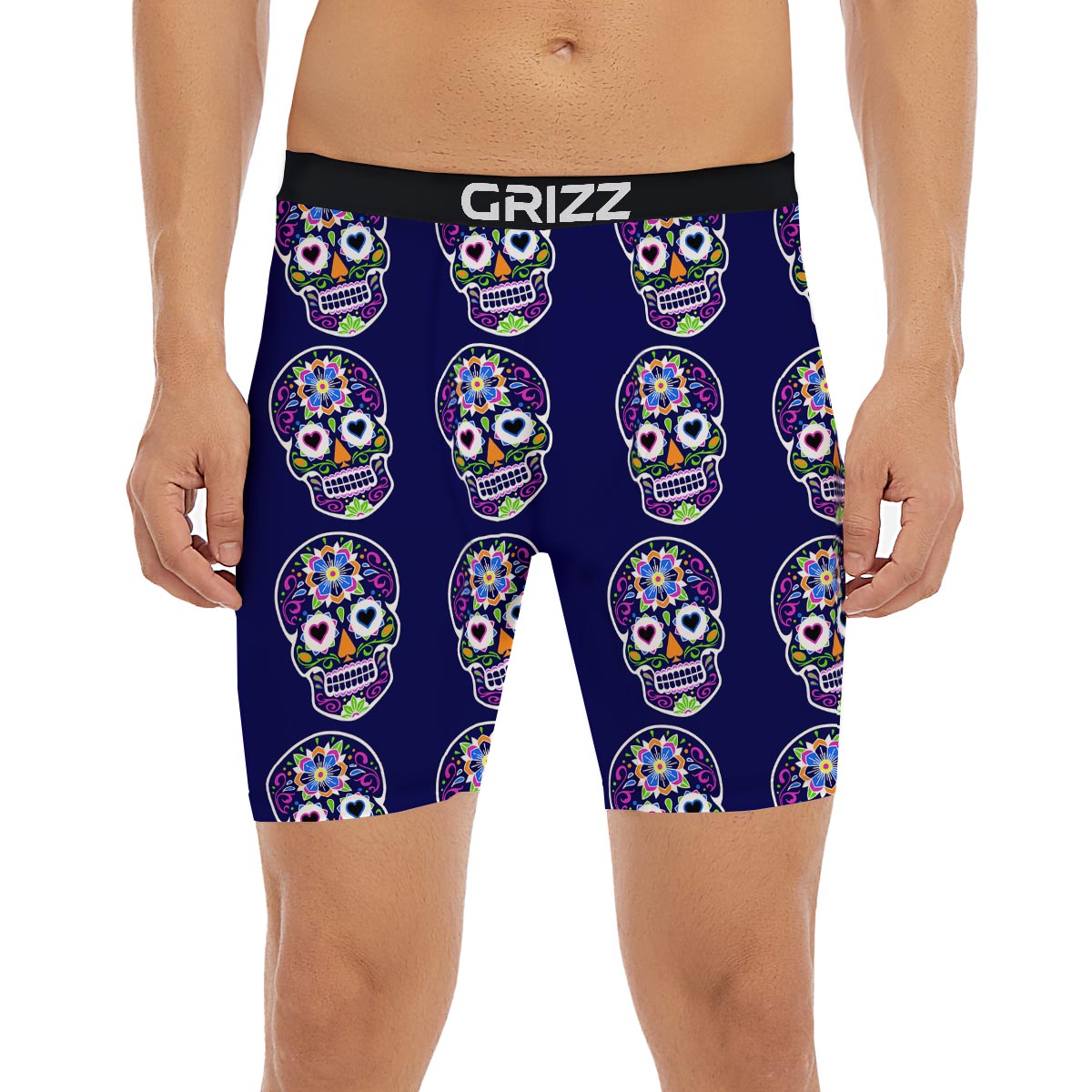 Sugar Skull Teal Pink Print Pattern Boxer Briefs-grizzshop