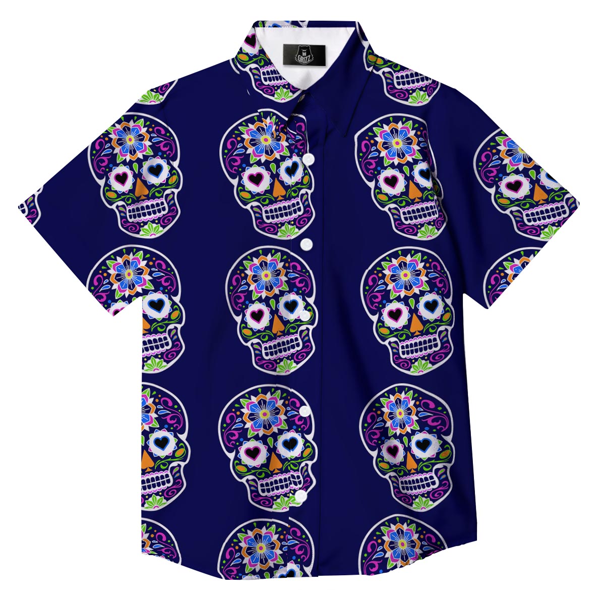 Sugar Skull Teal Pink Print Pattern Button Up Shirt-grizzshop