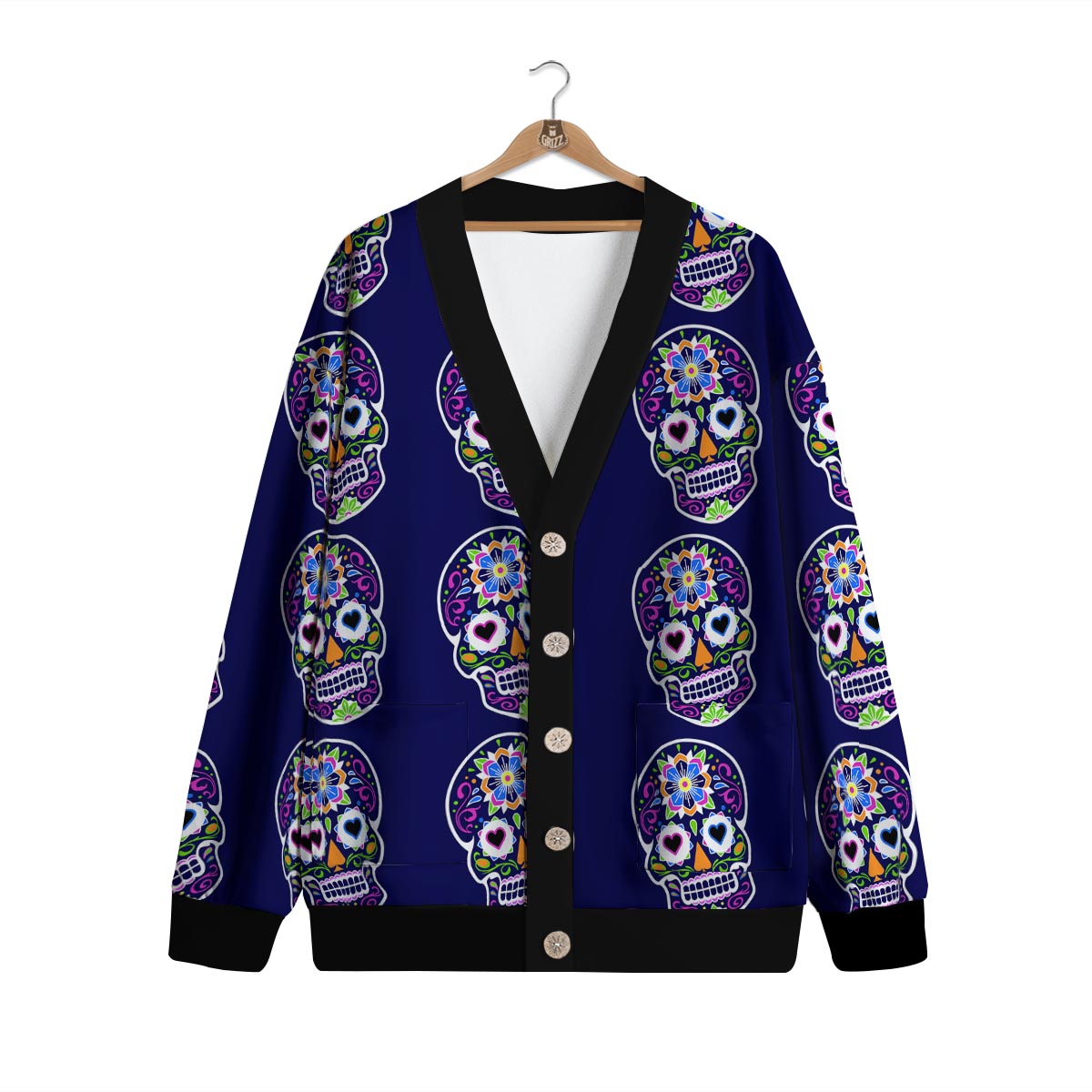 Sugar Skull Teal Pink Print Pattern Cardigan-grizzshop