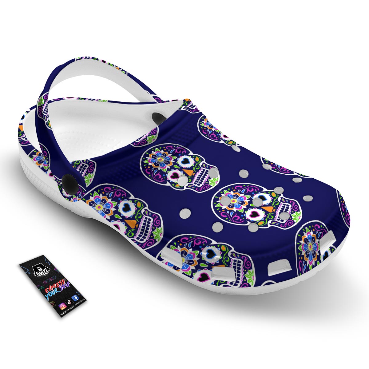 Sugar Skull Teal Pink Print Pattern Clog-grizzshop