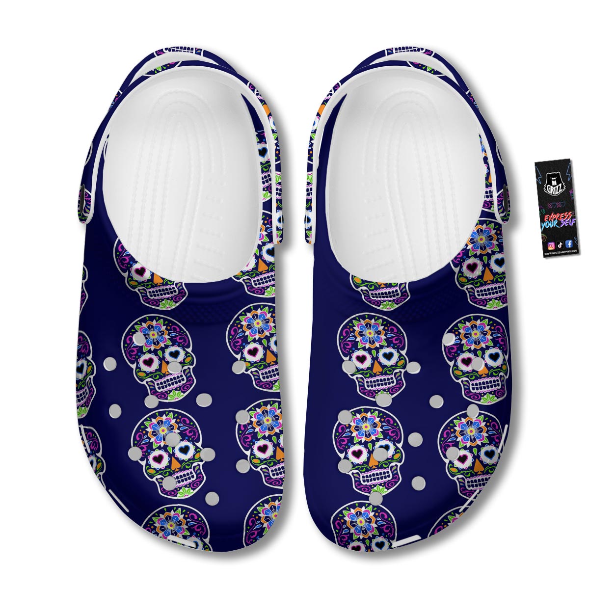 Sugar Skull Teal Pink Print Pattern Clog-grizzshop