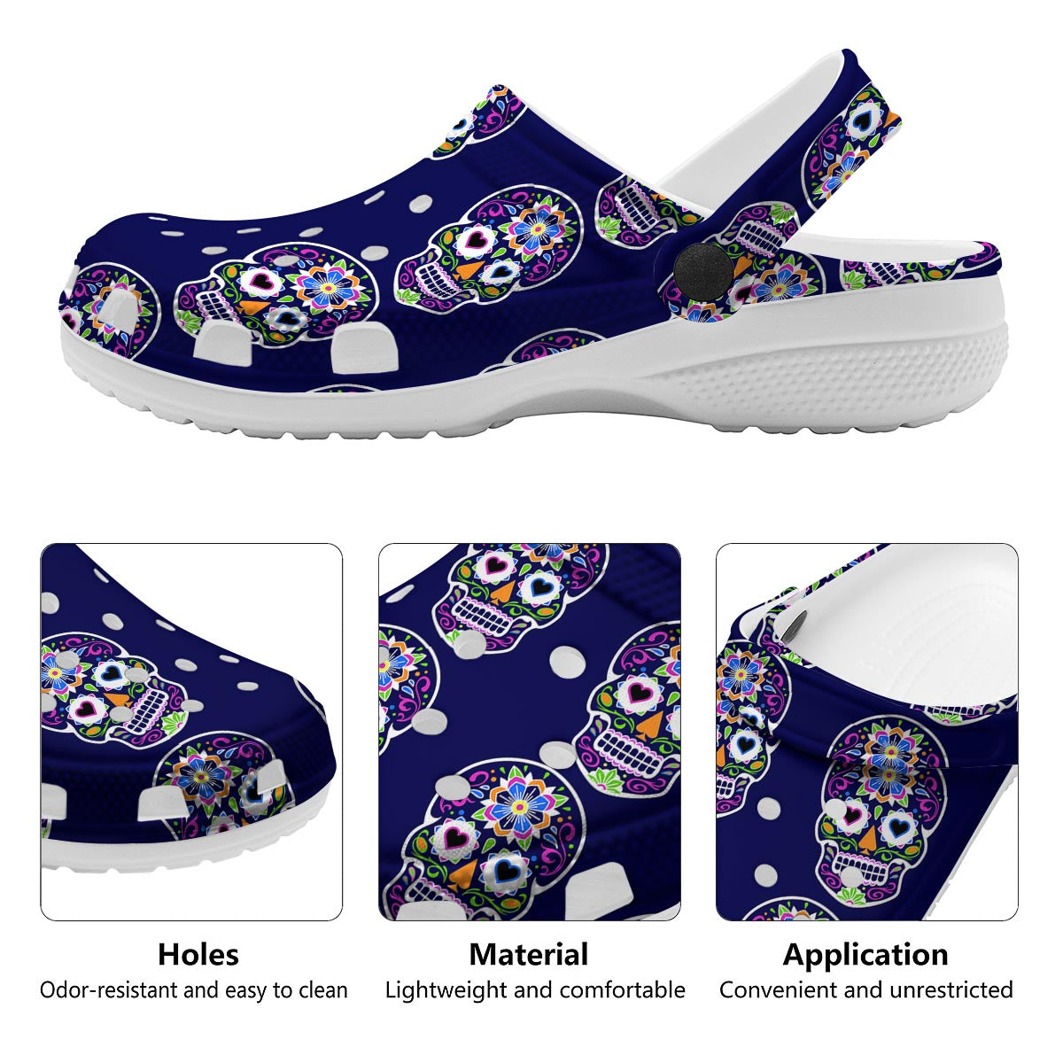 Sugar Skull Teal Pink Print Pattern Clog-grizzshop