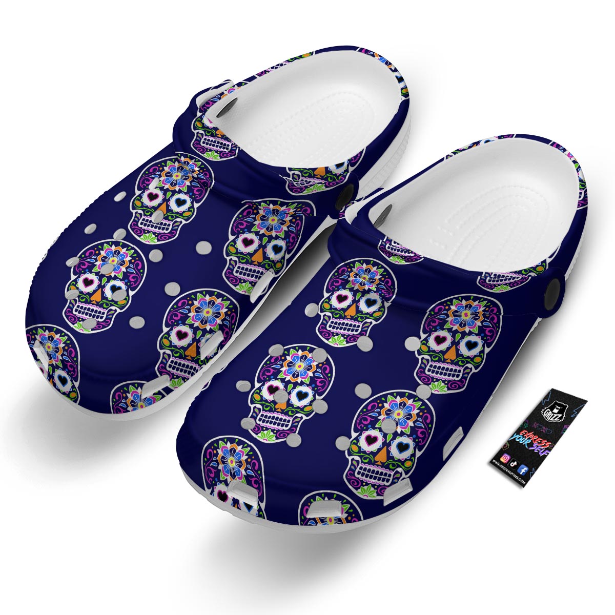 Sugar Skull Teal Pink Print Pattern Clog-grizzshop