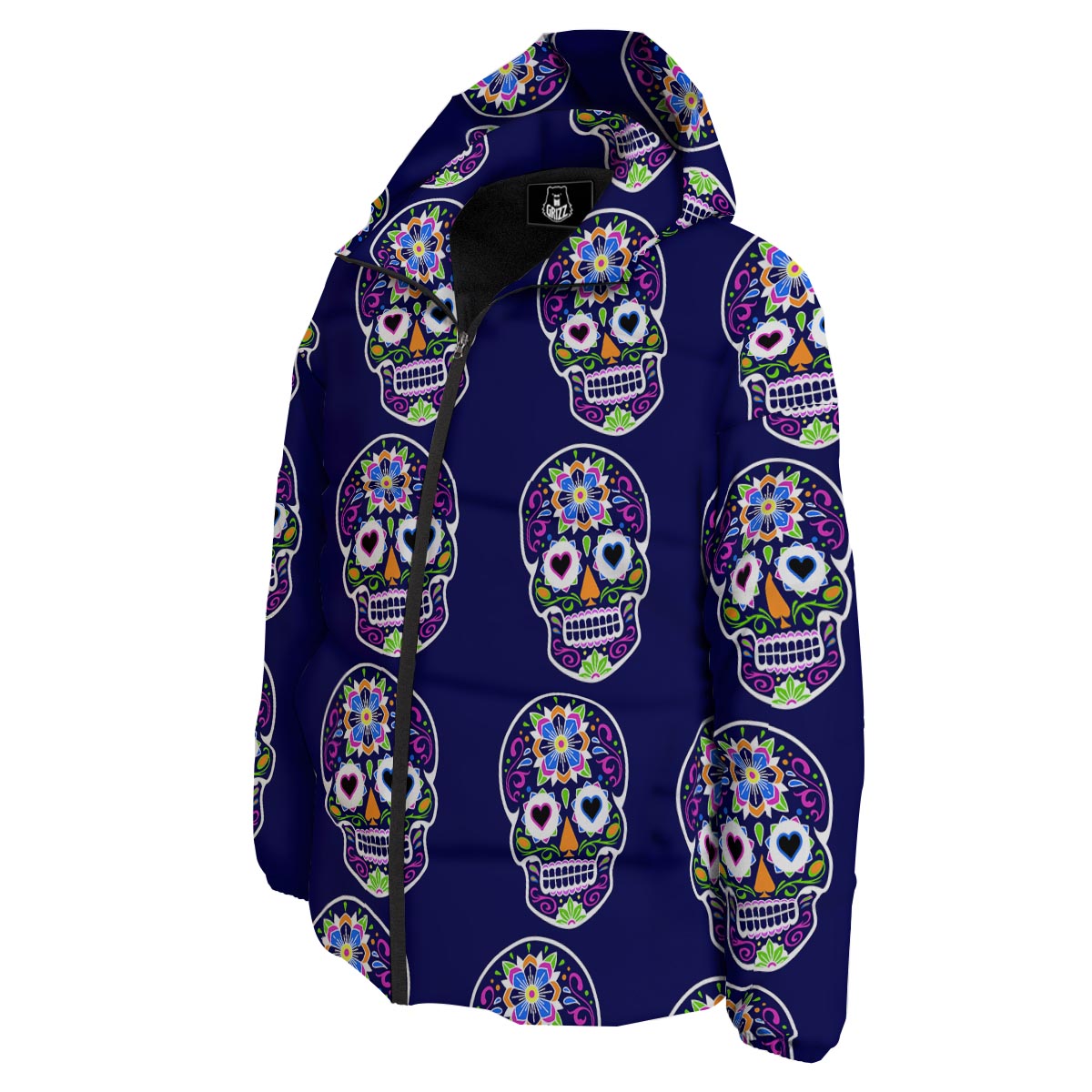 Sugar Skull Teal Pink Print Pattern Down Jacket-grizzshop