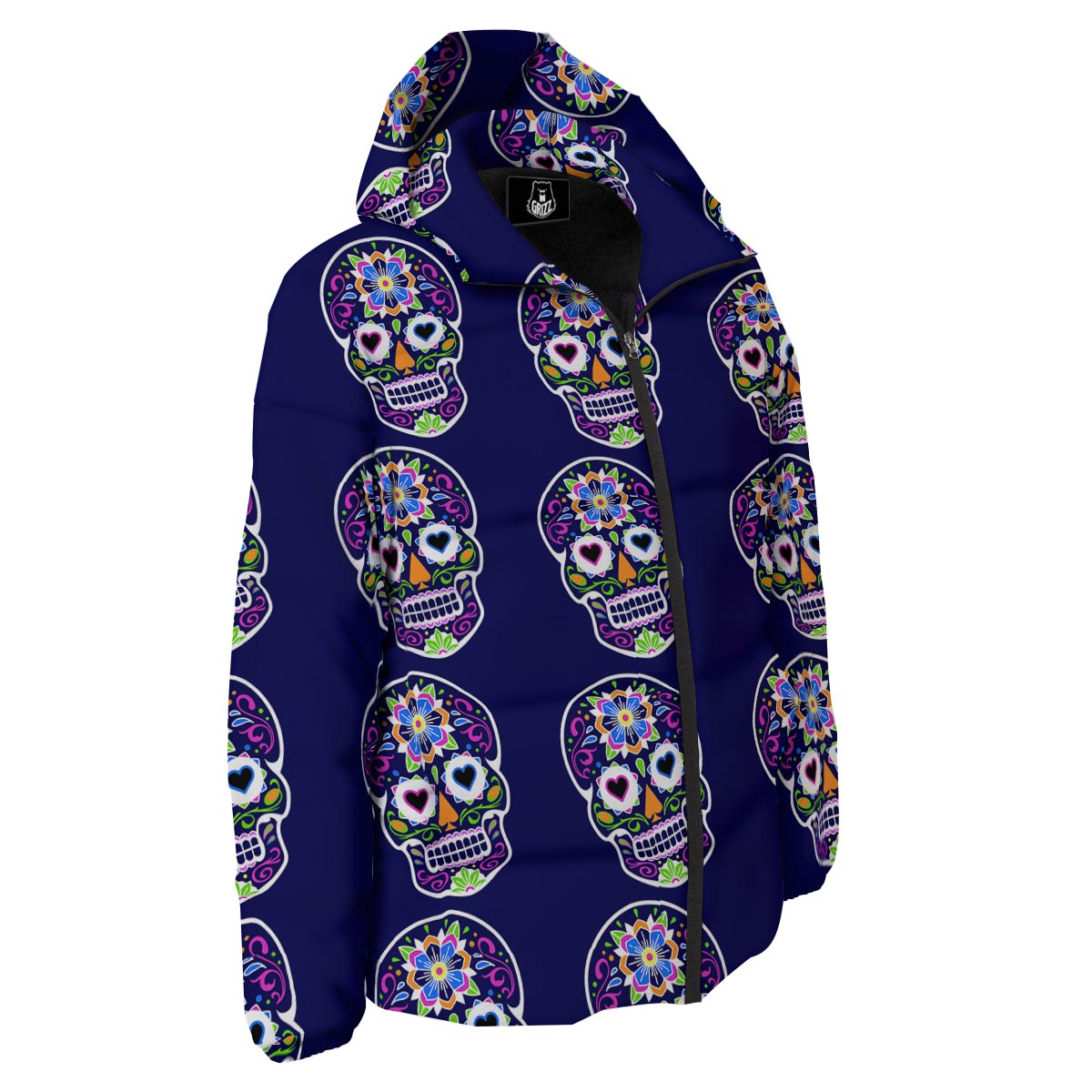Sugar Skull Teal Pink Print Pattern Down Jacket-grizzshop