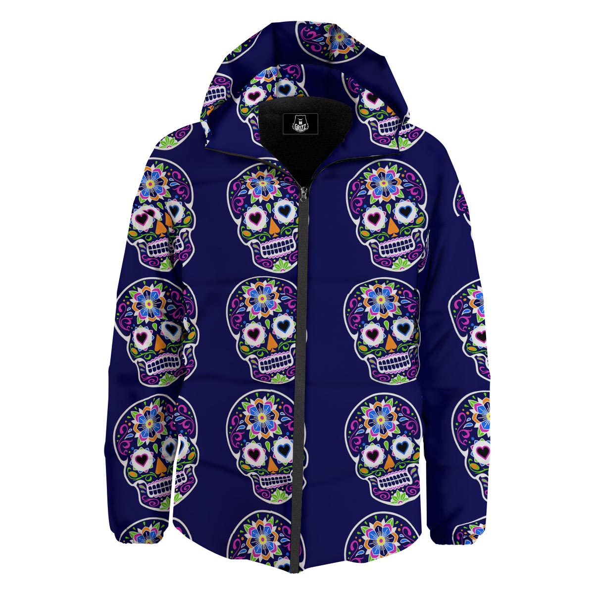 Sugar Skull Teal Pink Print Pattern Down Jacket-grizzshop