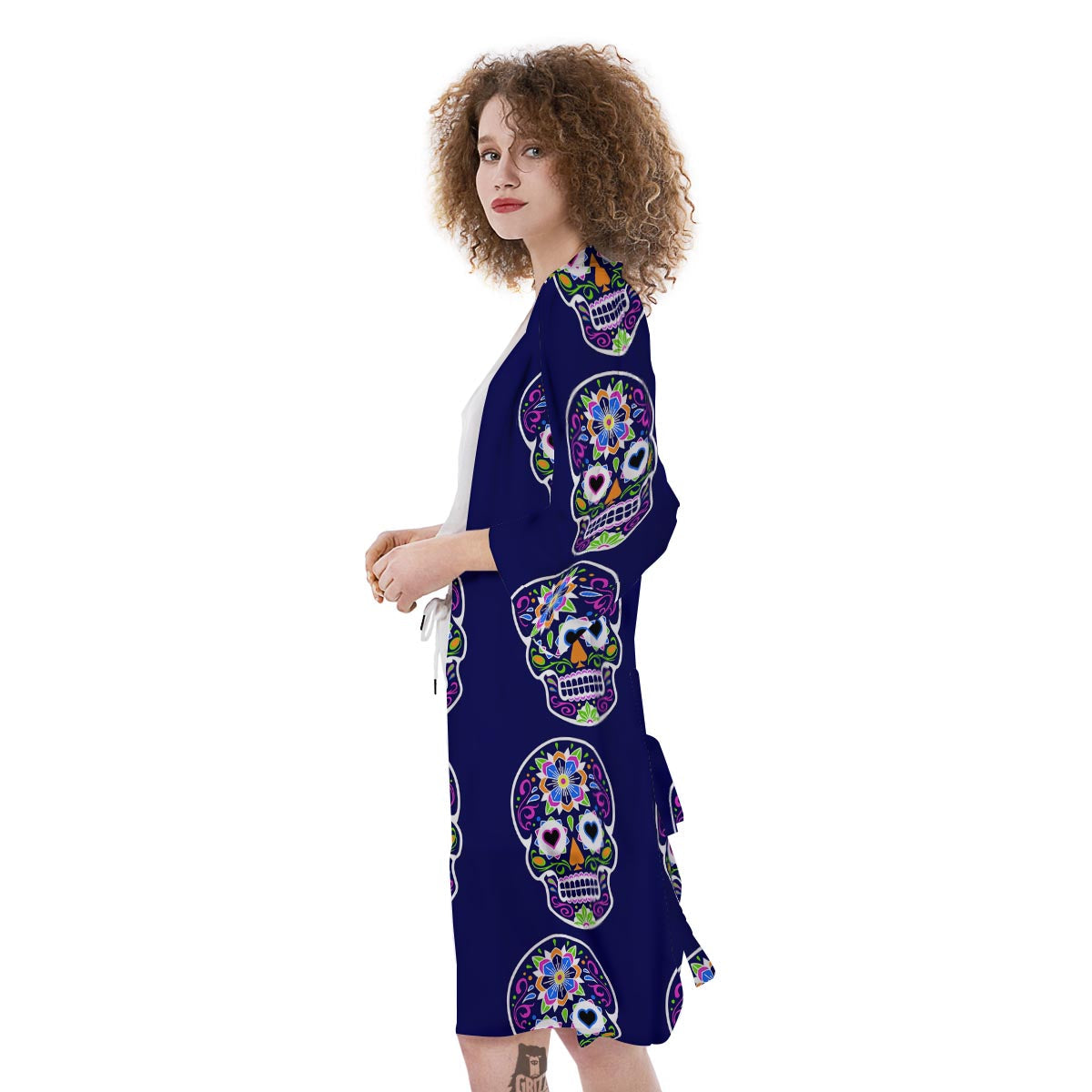 Sugar Skull Teal Pink Print Pattern Kimono-grizzshop