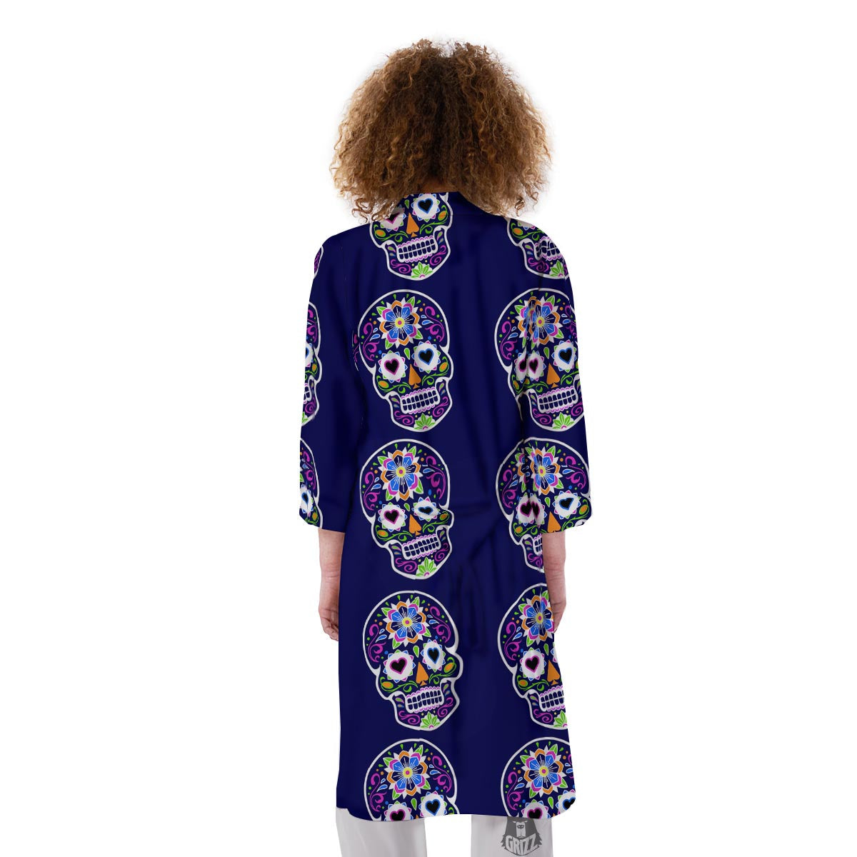 Sugar Skull Teal Pink Print Pattern Kimono-grizzshop