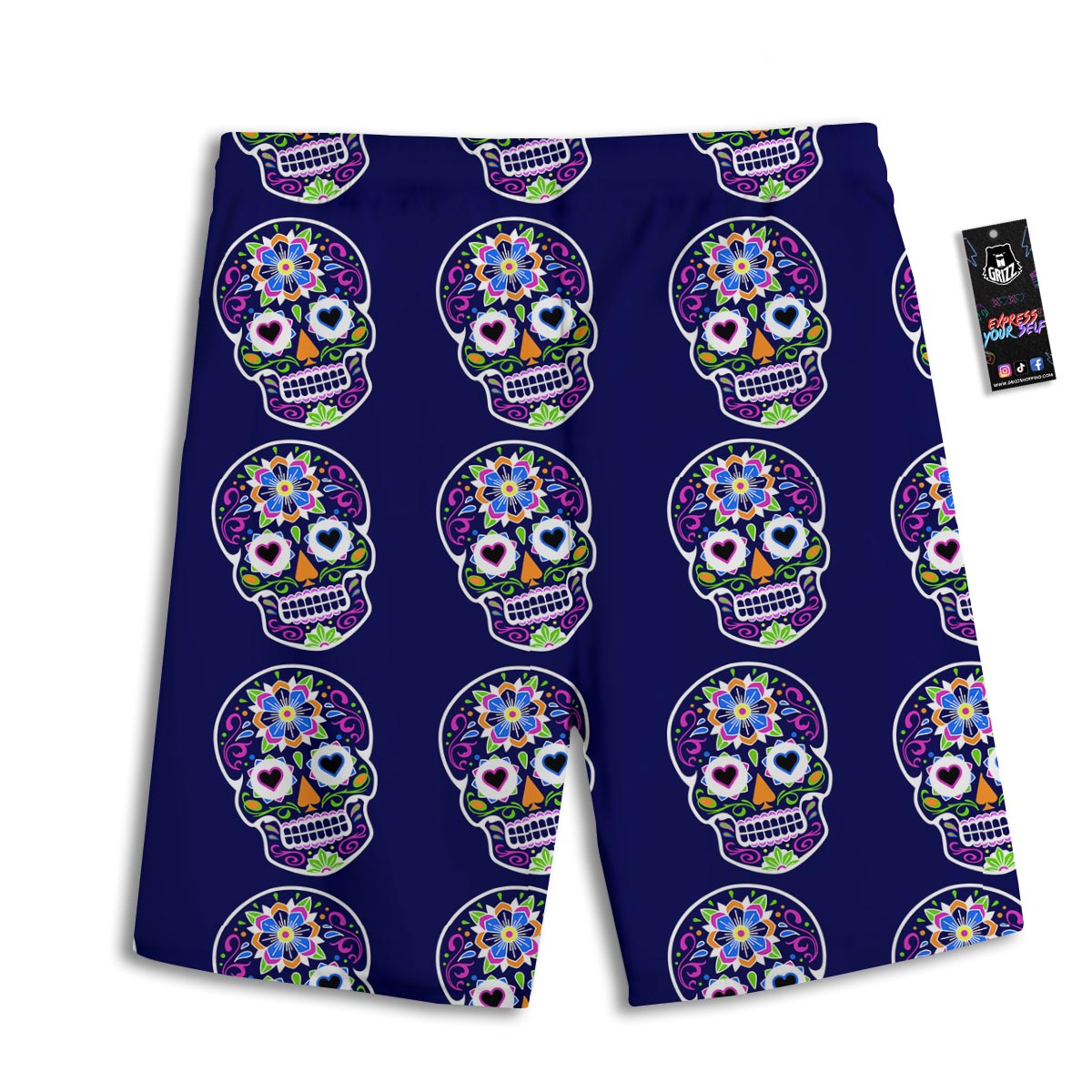 Sugar Skull Teal Pink Print Pattern Men's Athletic Shorts