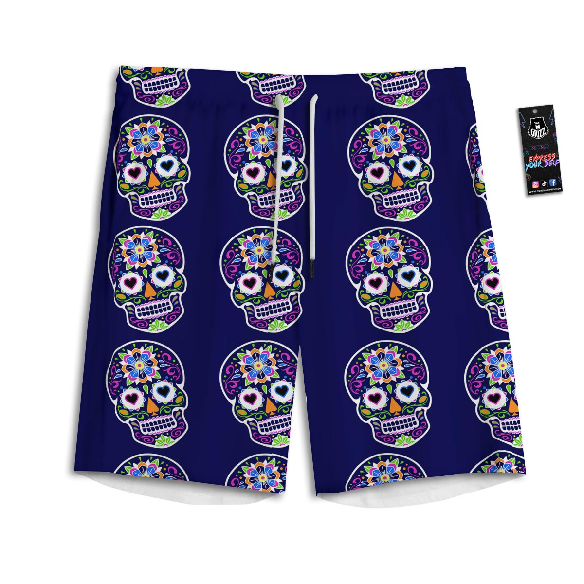 Sugar Skull Teal Pink Print Pattern Men's Athletic Shorts